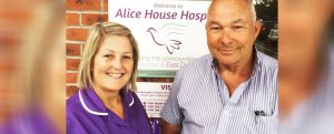 Jan Dunn from Alice House Hospice and Mike Pears from Eldon Grove Bowling Club